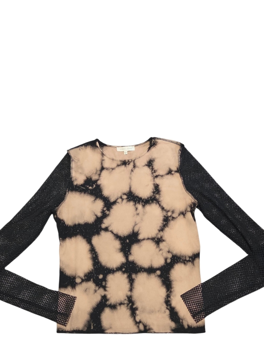 Gilded Intent XL Black Beige each Tie-Dye Long Sleeve Top Mesh Sleeves